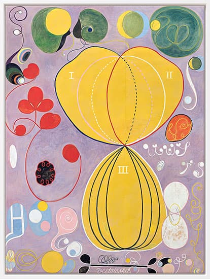 Hilma af Klint: Bild "De tio största, nr 7, Manlighet" (1907), vit inramad version