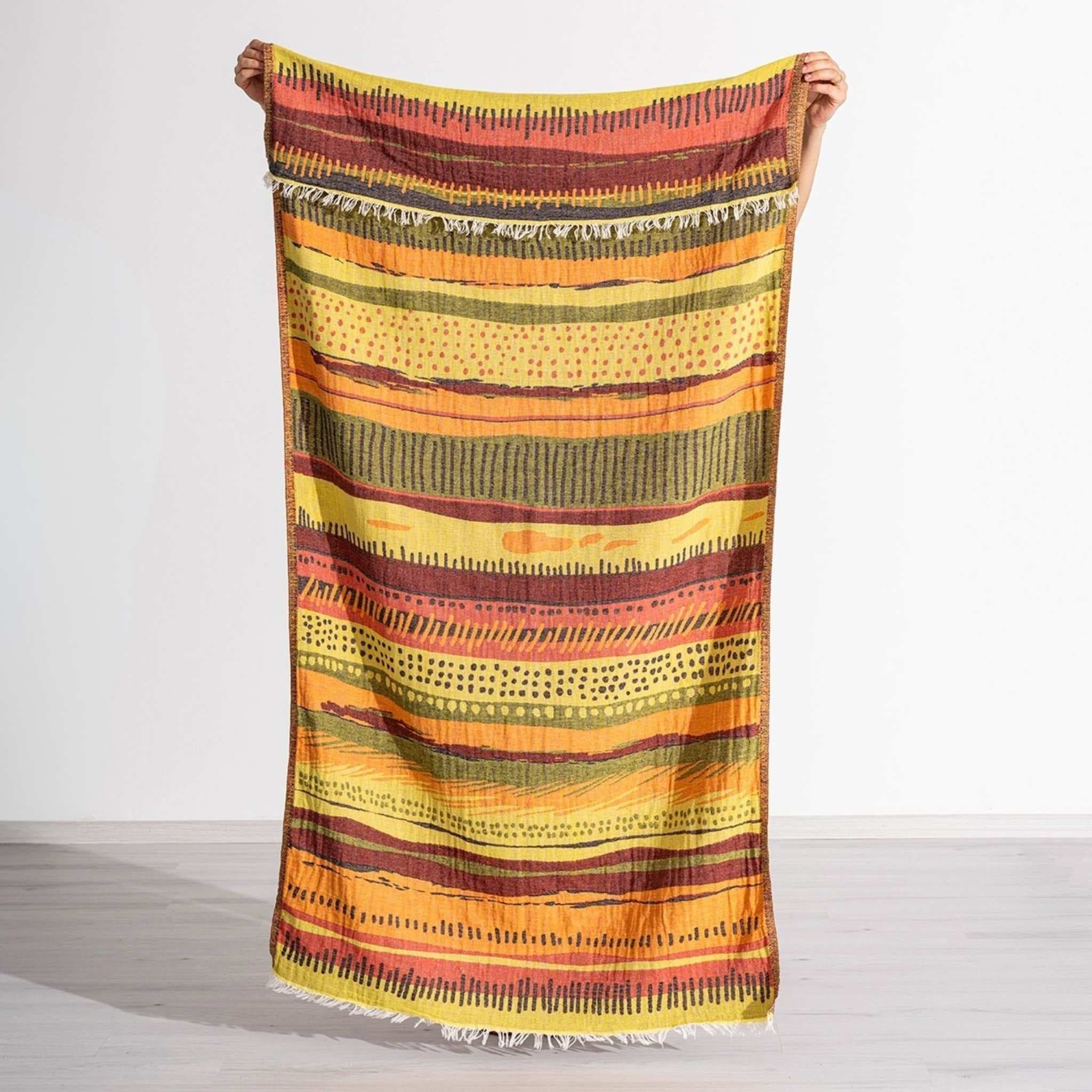 Etnisk hammamhandduk - Handvävd turkisk bomull - Peshtemal med fransar - bild 1