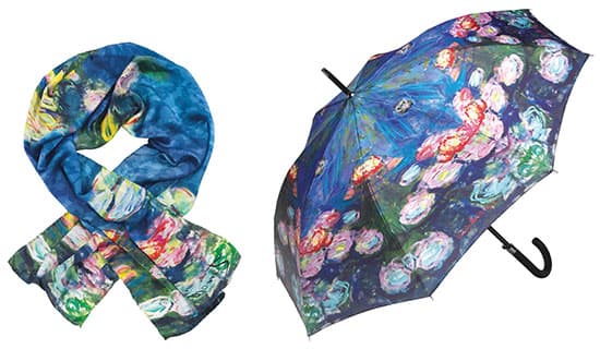 Claude Monet: Silkesscarf och paraply "Näckrosor" som set