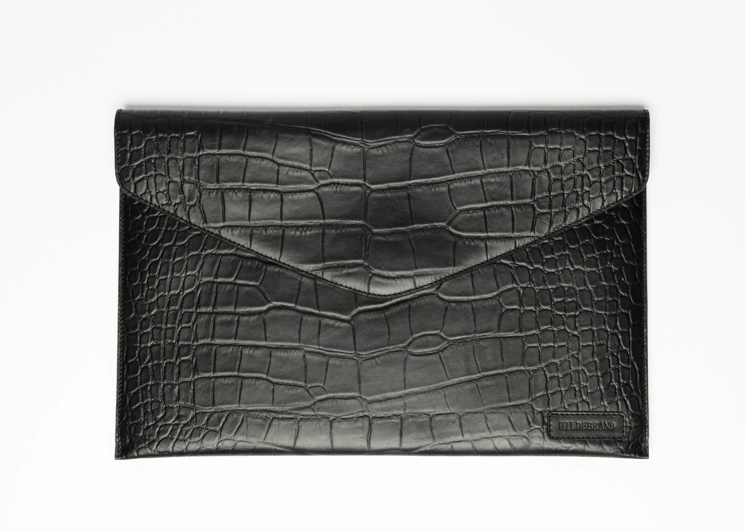 Laptopfodral i läder, 15'', svart krokodil - bild 1