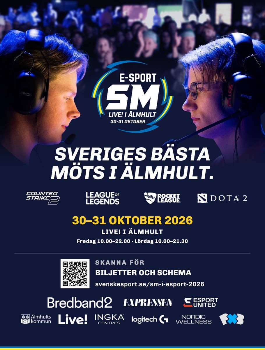 Upplev SM i e-sport på Live! i Älmhult den 30-31 oktober