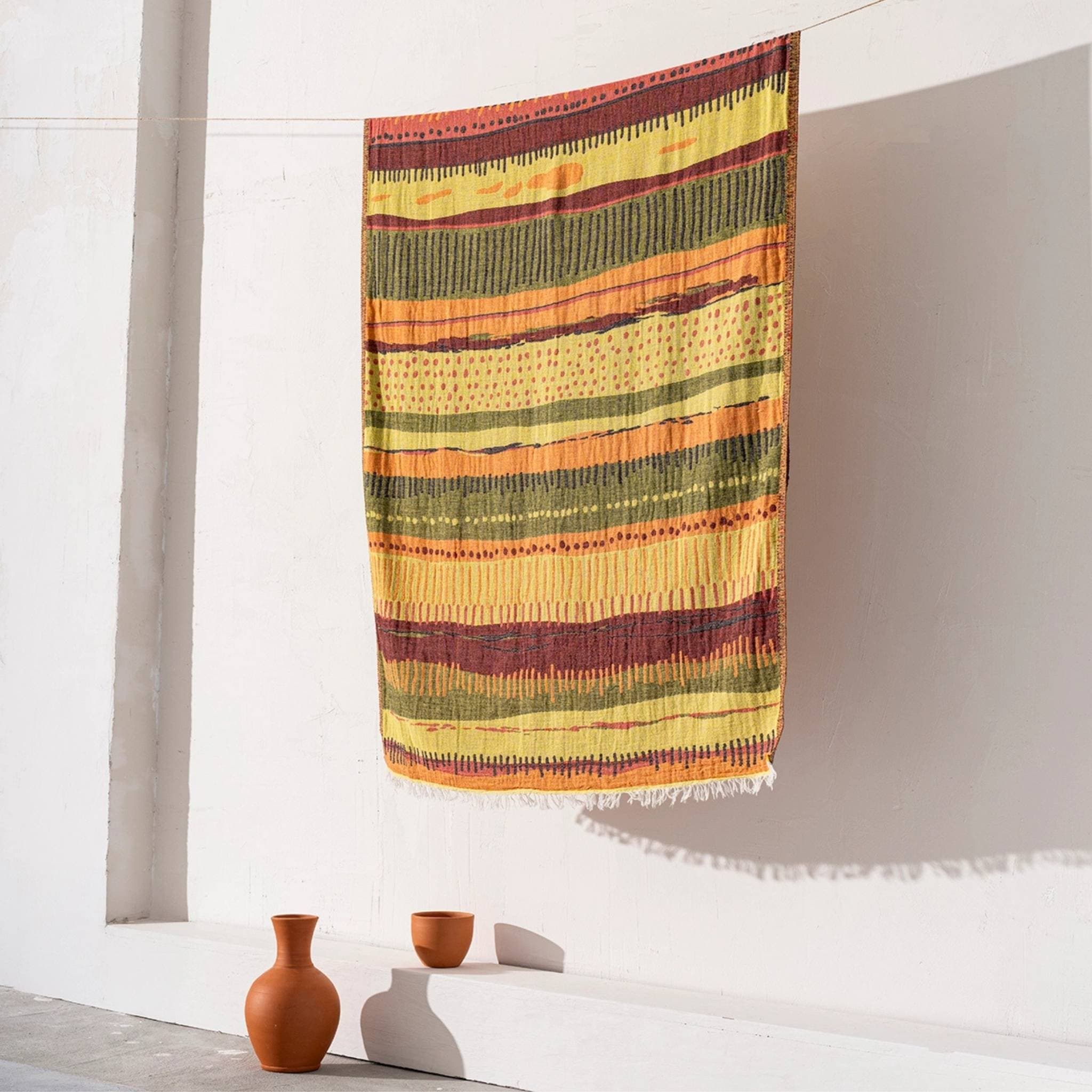 Etnisk hammamhandduk - Handvävd turkisk bomull - Peshtemal med fransar - bild 12