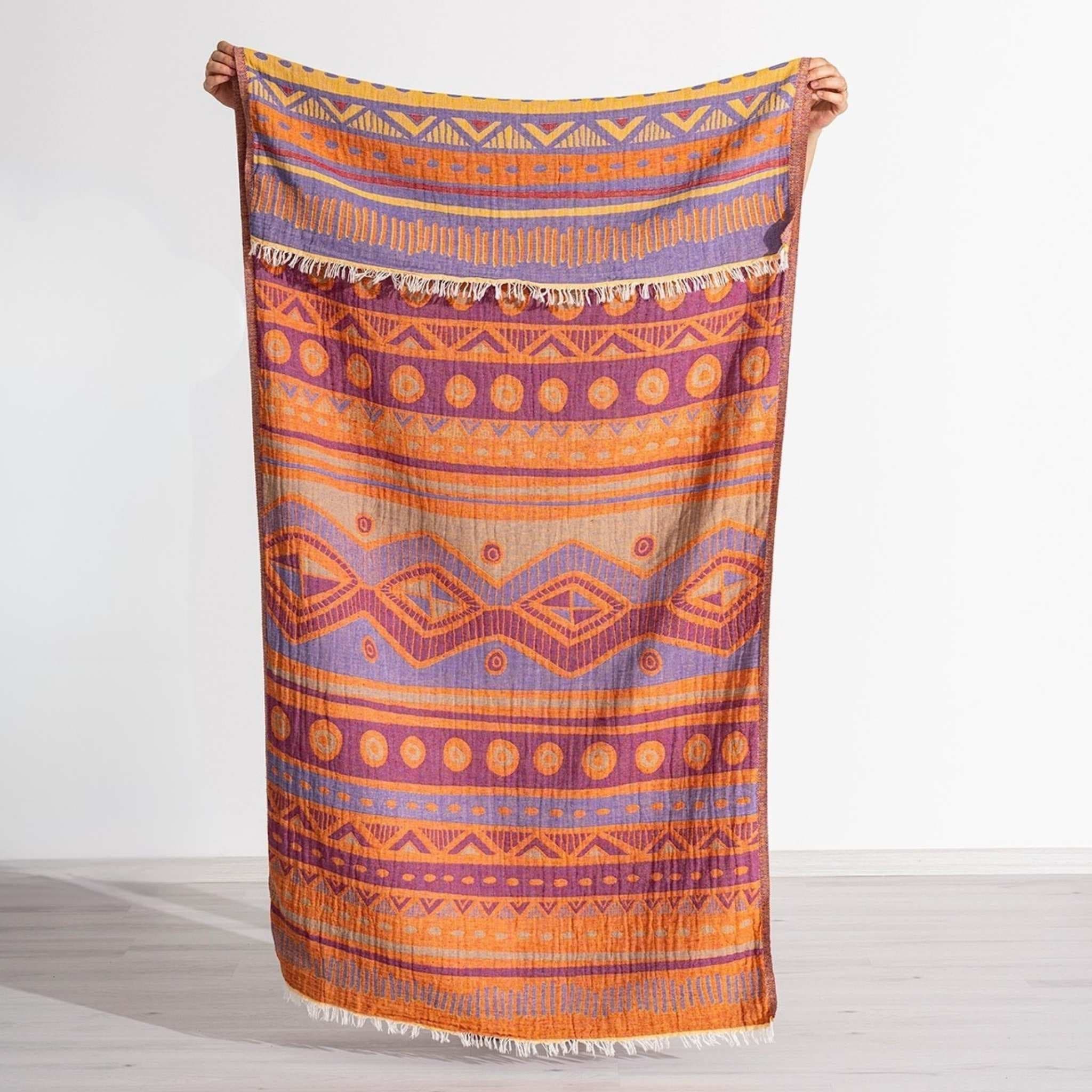 Etnisk hammamhandduk - Handvävd turkisk bomull - Peshtemal med fransar - bild 3