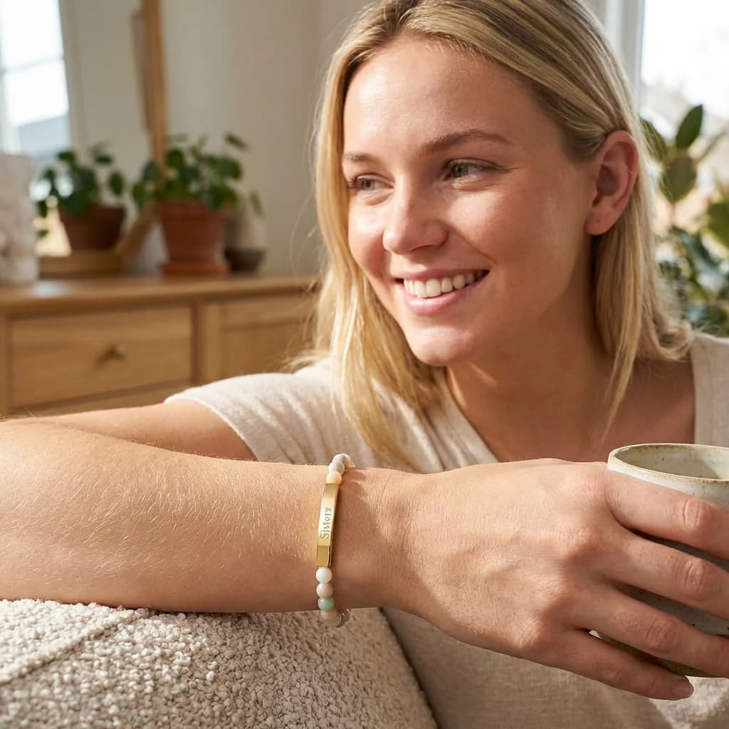 Personligt naturstensarmband med graverad stav - bild 5