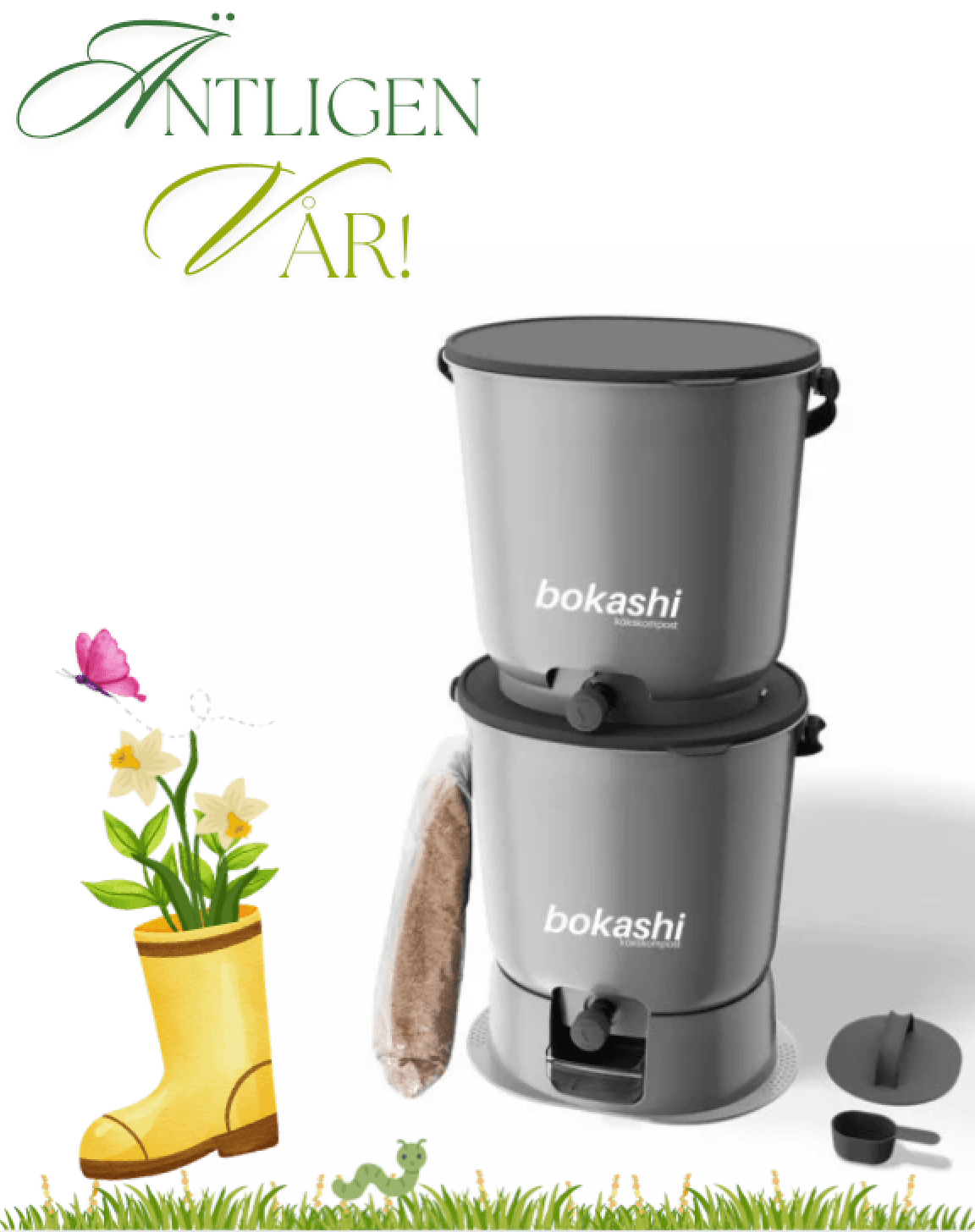 Startkit bokashi essential – 2 kranhinkar med bas + 1 kg svenskt bokashiströ - bild 2