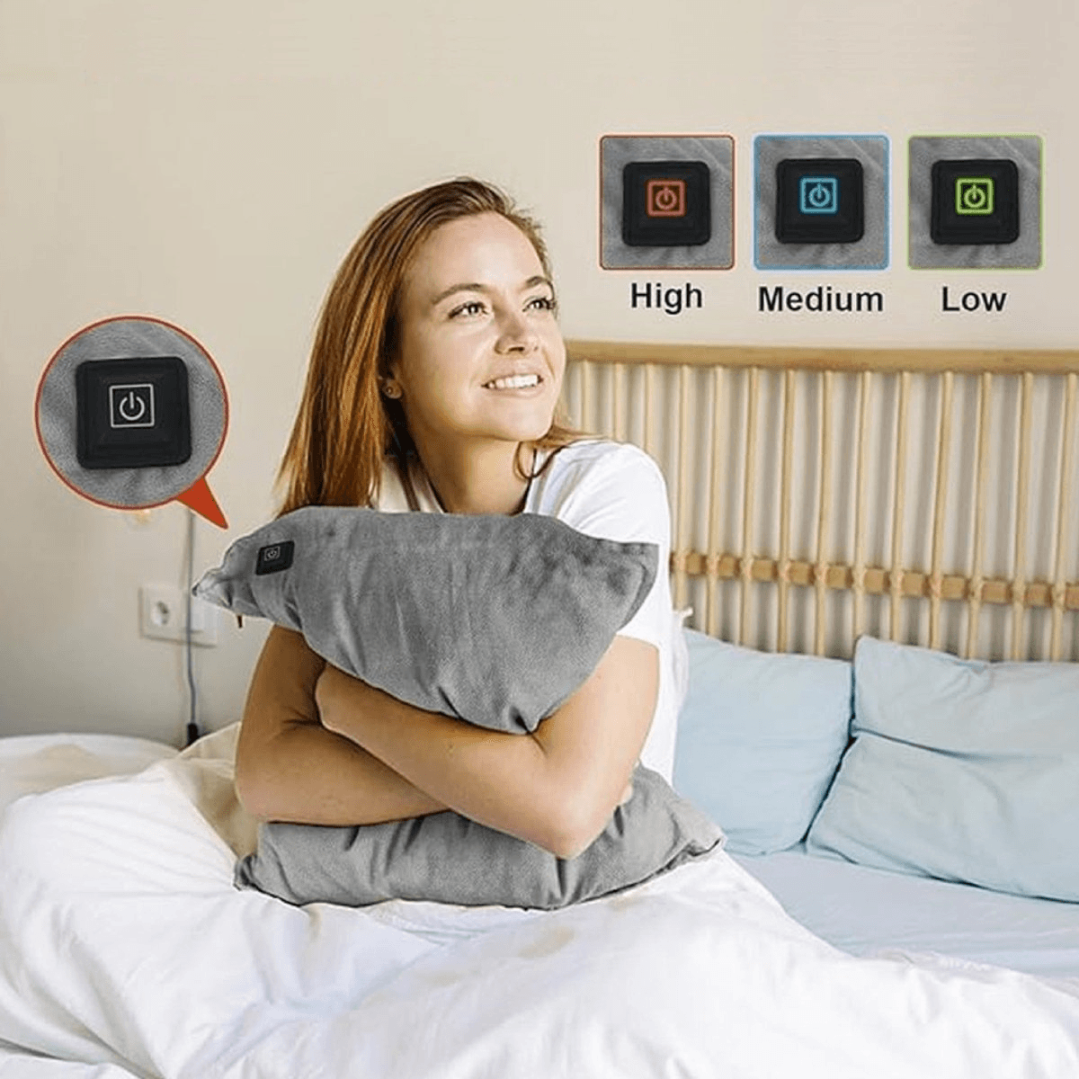 Uppvärmd kudde 40 × 40 cm – 3 Värmenivåer – Trådlös infraröd värmekudde - bild 4