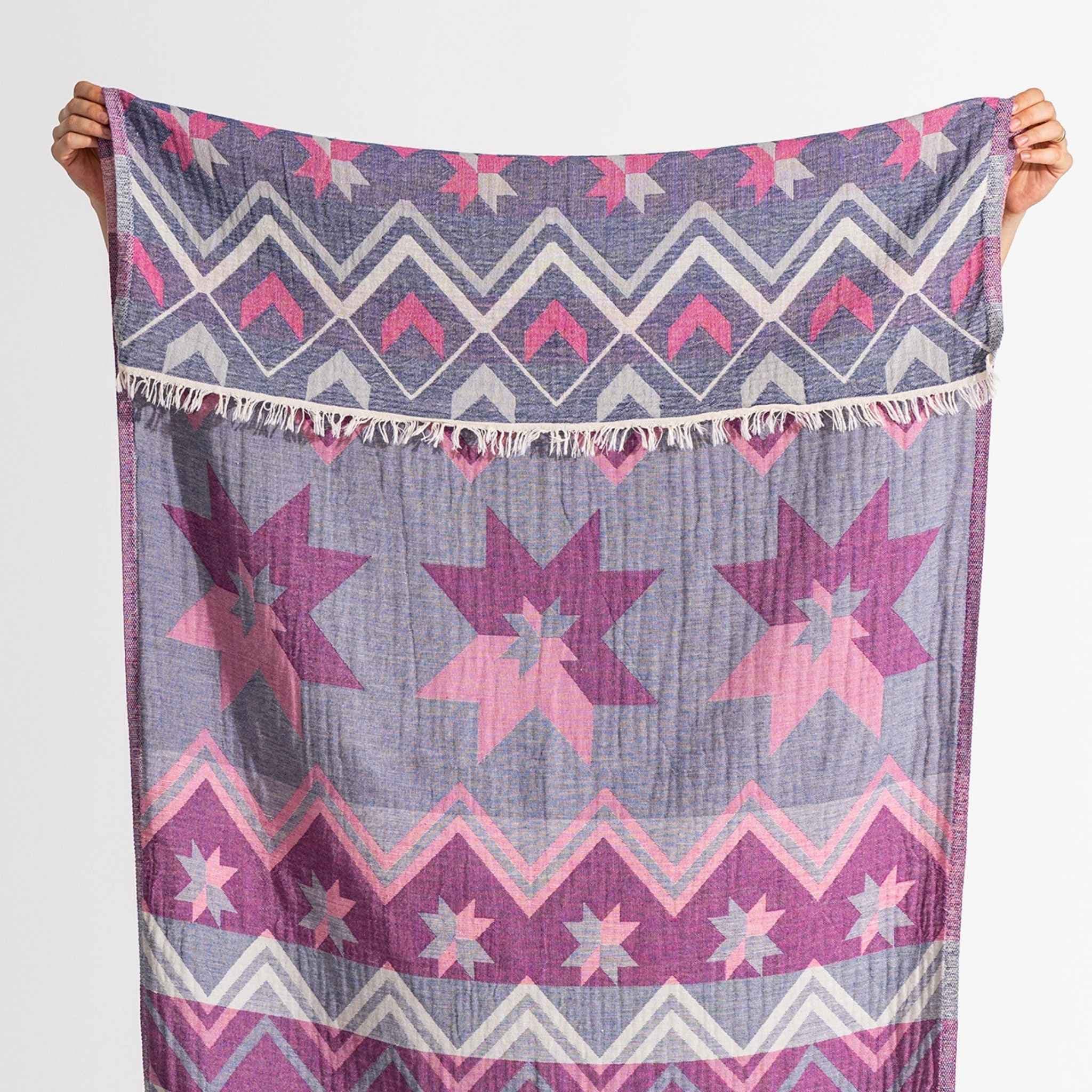 Etnisk hammamhandduk - Handvävd turkisk bomull - Peshtemal med fransar - bild 5