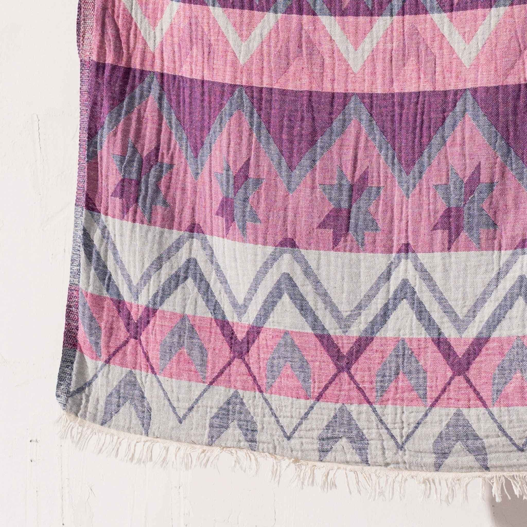 Etnisk hammamhandduk - Handvävd turkisk bomull - Peshtemal med fransar - bild 9