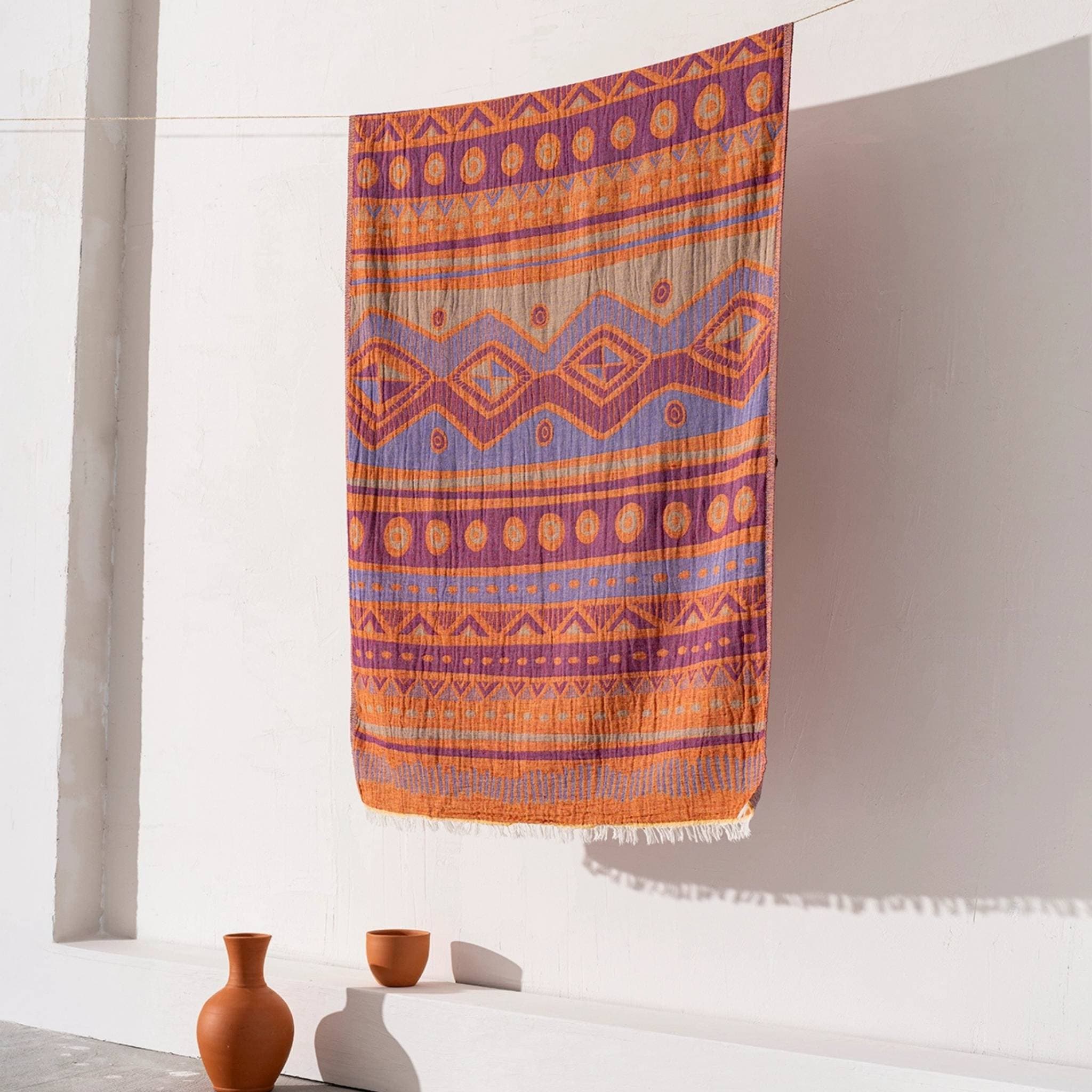 Etnisk hammamhandduk - Handvävd turkisk bomull - Peshtemal med fransar - bild 16