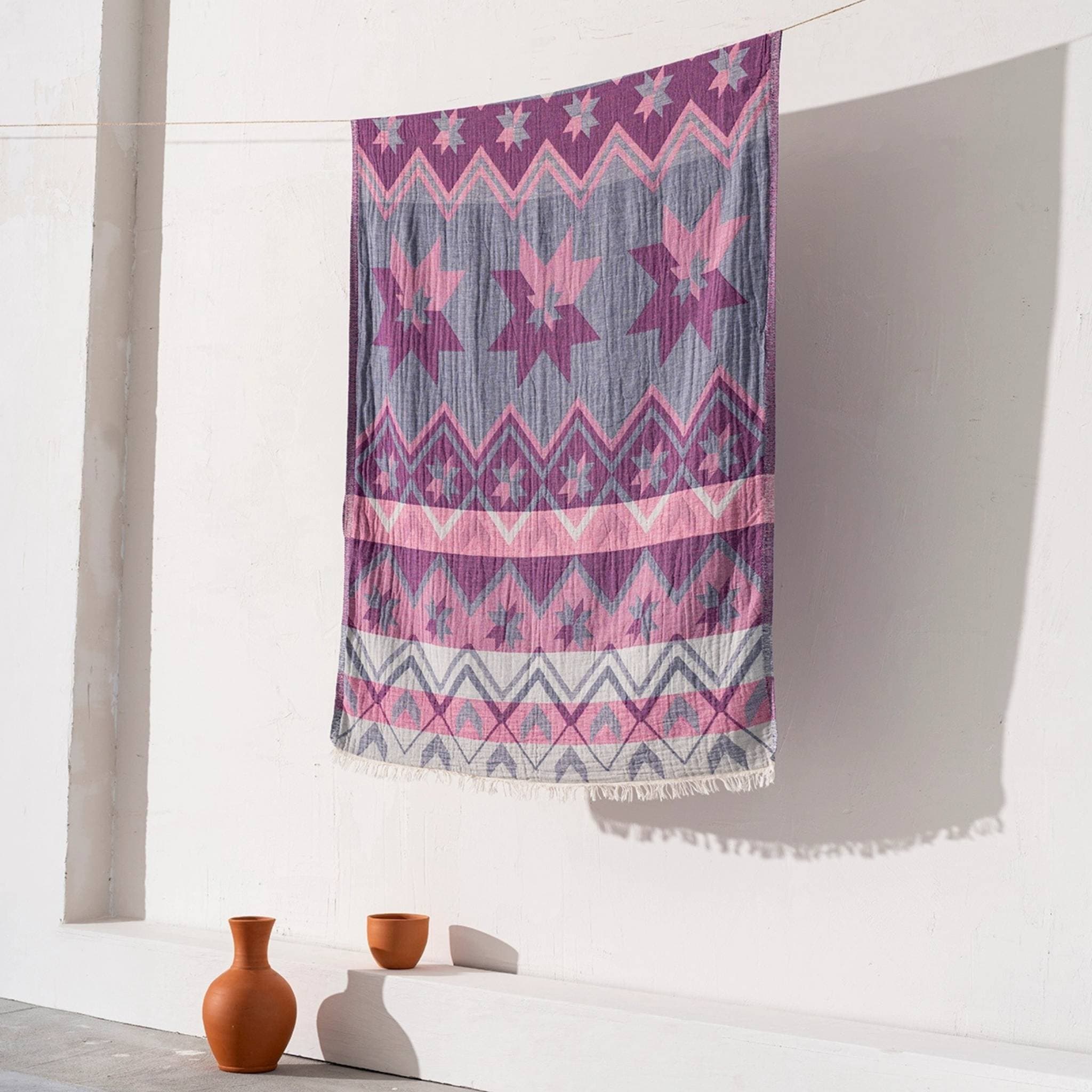 Etnisk hammamhandduk - Handvävd turkisk bomull - Peshtemal med fransar - bild 14