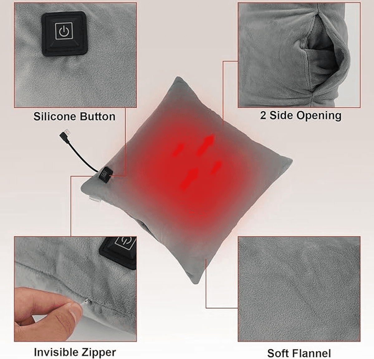 Uppvärmd kudde 40 × 40 cm – 3 Värmenivåer – Trådlös infraröd värmekudde - bild 5